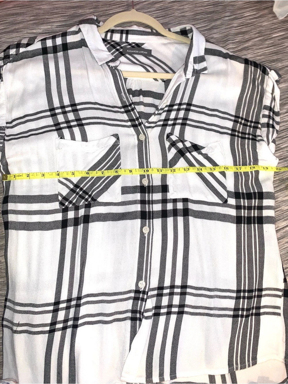 Alexander Jordan white and Black plaid short sleeve button down Women’s shirt M - Picture 4 of 6